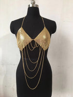 Rhinestone Set Diamond Fabric Multi-Layer Wave Tassel Chain Hanging Neck Top Wholesale Womens Tops