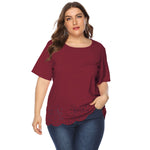 Wholesale Women'S Plus Size Clothing Solid Color Hollow Short Sleeve Casual Round Neck Blouses