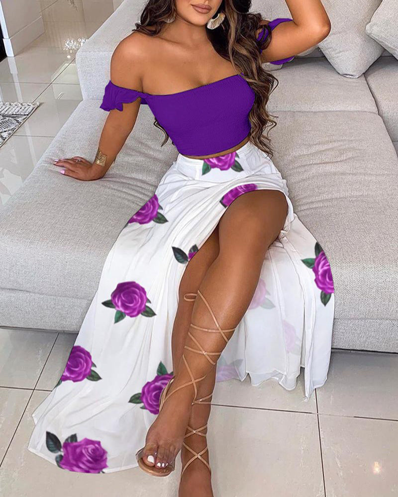 Printed Tube Tops & Maxi Skirts Sexy Suits Wholesale 2 Piece Women'S Set