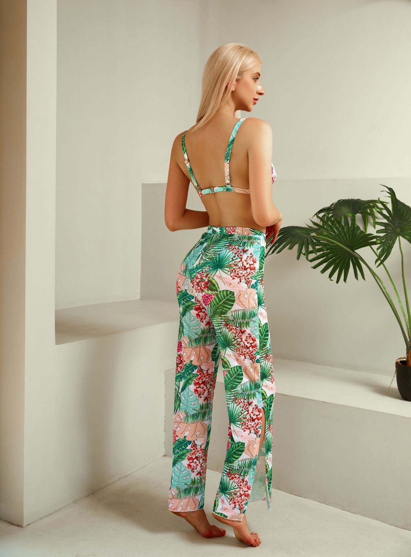 Printed Gauze Trousers Bikini Three-Piece Swimsuit Wholesale Women'S Clothing