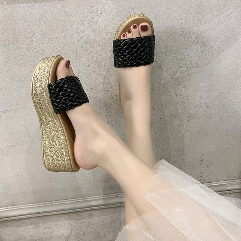 Fashion Flax Platform Slippers Casual Beach Women Wholesale Shoes