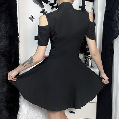 Dark Zipper Cutout Strapless Short-Sleeved A-Line Dress Wholesale Dresses