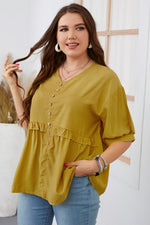 Short Sleeve V-Neck Casual Ruffled Shirt Curvy Tops Wholesale Plus Size Clothing N5323021500039
