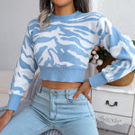 Fashion Print Crop Knit Slim Long Sleeve Wholesale Sweaters