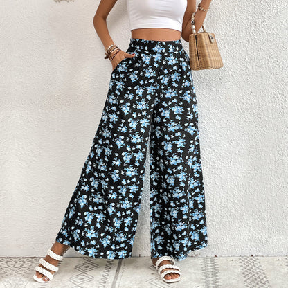 High-Waisted Wide-Leg Draped Printed All-Match Trousers Wholesale Women'S Bottoms