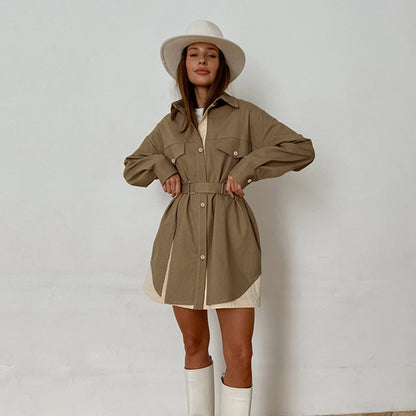 Fashion Long Sleeve Shirt Colorblock Loose Shirtdress Wholesale Shirt Dresses