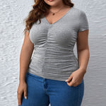 Plus Size Slim V Neck Solid Color Short Sleeve T-Shirt Top Wholesale Women'S Tops