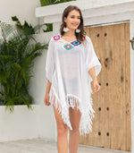 V-Neck Fashion Bikini Cover Up Tassel Stitching Irregular Sun Protective Blouse Wholesale Womens Tops