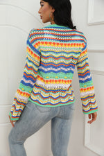 Casual Striped Knitted Hollow Single-Breasted Long Sleeve Wholesale Sweaters