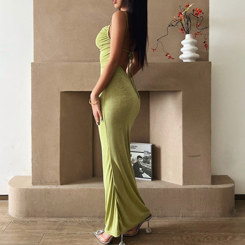 Sexy Solid Color Backless Slim Suspender Dress Wholesale Dresses