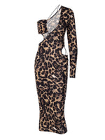 Leopard Print One Shoulder Cutout Sexy Dress Wholesale Bodycon Dresses