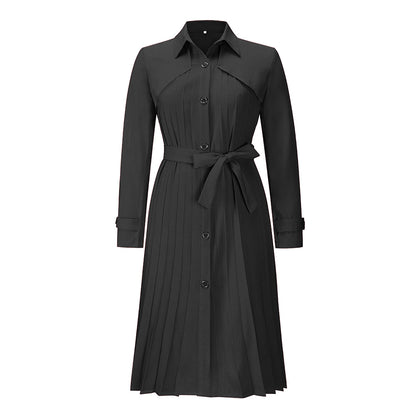 Trendy Long Sleeve Pleated Trench Coat Dress Wholesale Shirt Dresses