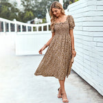Summer Puff Sleeve Square Collar Floral Swing Dress Wholesale Dresses