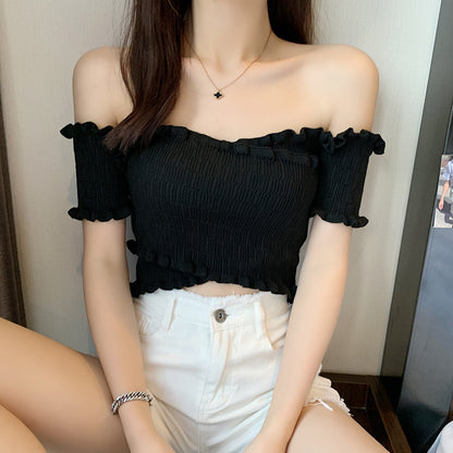 Sexy Off Shoulder Tops Slim Solid Color Knit Wholesale Crop Tops