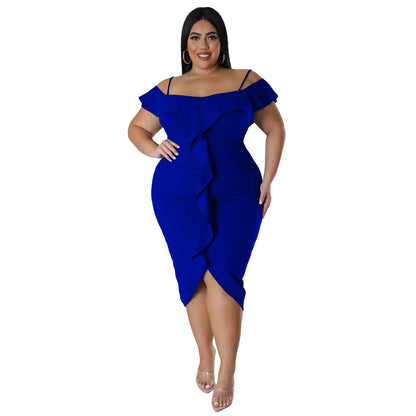 Solid Color Sexy Sling Off Shoulder Bodycon Curvy Dresses Wholesale Plus Size Clothing