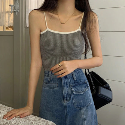 Solid Color Casual Knitted Ribbed Camisole Wholesale Womens Tops