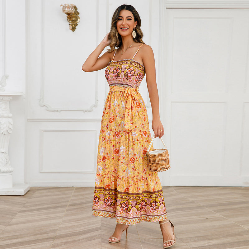Ruched-Panel Off-The-Shoulder Strappy Bohemian Dress Wholesale Dresses
