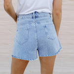 Street Style Solid Color Irregular Fake Two Pieces Denim Shorts Wholesale Womens Clothing