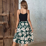 Summer Flower Print Agaric Laces Mid-Length Sling Dress Wholesale Dresses