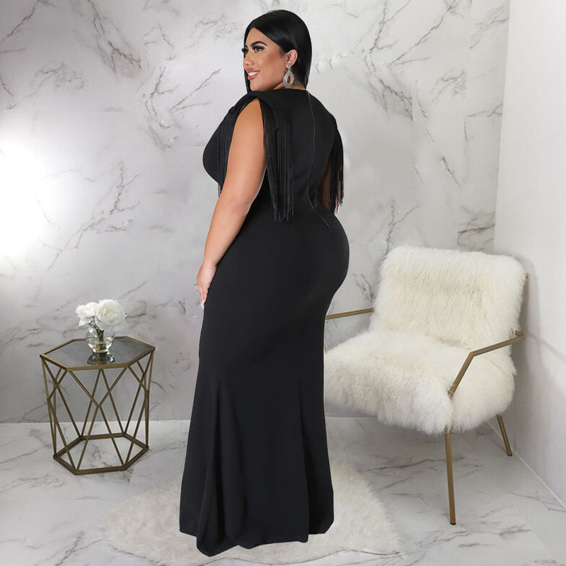 Fringed Sleeveless Slim Maxi Dresses Wholesale Plus Size Clothing