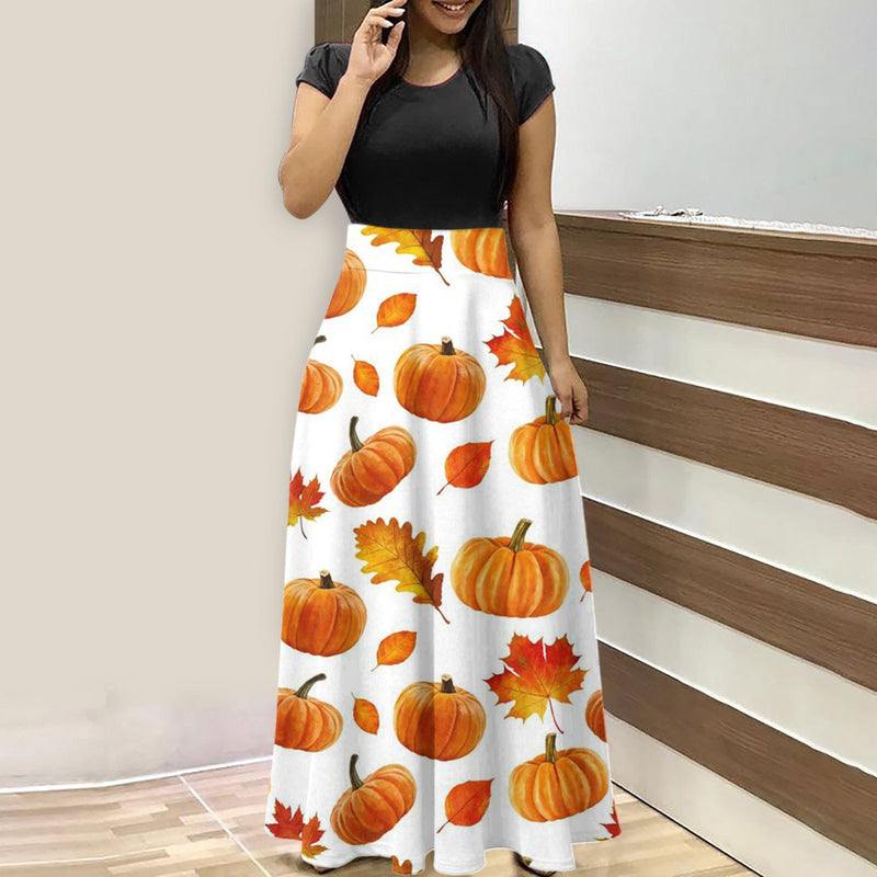 Halloween Print O Neck Casual Dress Wholesale Maxi Dresses