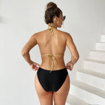 Halter Neck Cutout Panel Triangle Tie Bikini Swimsuit Wholesale Women'S Clothing