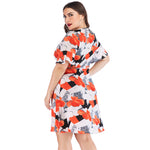 Casual V Neck Ruffle Dress Short Sleeve Printed Wholesale Plus Size Clothing