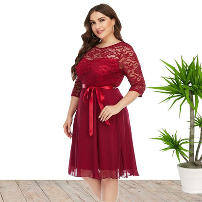 Women Curvy Lace Chiffon Swing Dresses Wholesale Plus Size Clothing