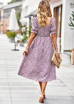 Summer Puff Sleeve Square Collar Floral Swing Dress Wholesale Dresses