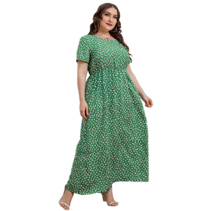 Casual Floral Crew Neck Swing Dress Short Sleeve Midi Dresses Wholesale Plus Size Clothing