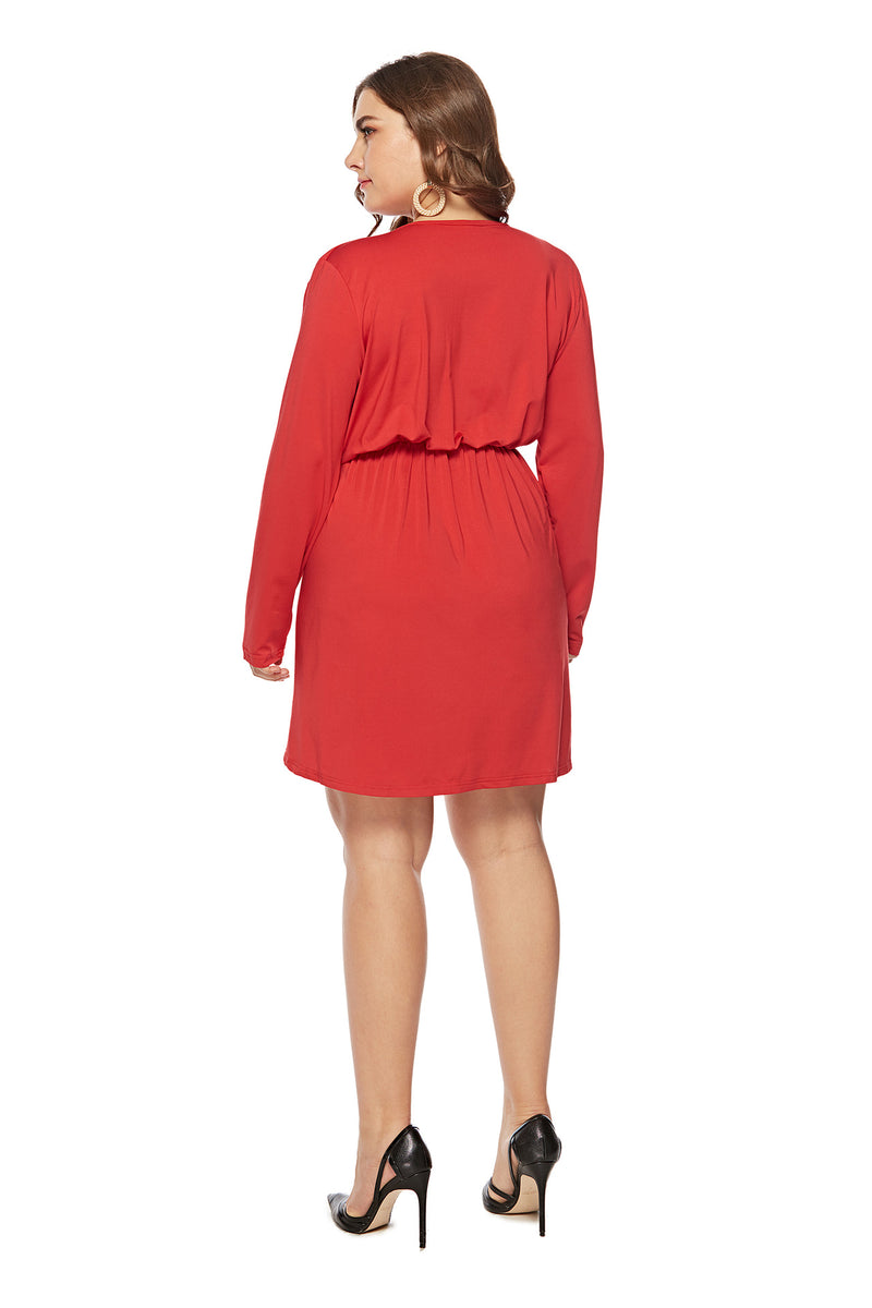 Sexy V-Neck Mini Slit Dress Long Sleeves Dresses Wholesale Plus Size Clothing