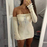 Sexy Off Shoulder Backless Knitted High Waist Bodycon Tube Top Dress Wholesale Dresses
