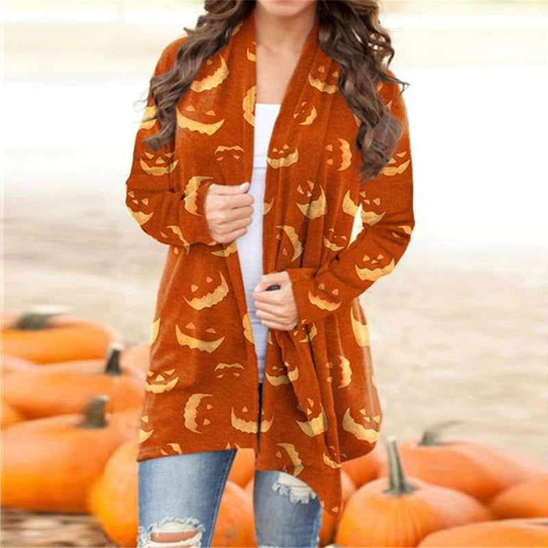 Halloween Print Women Casual Outerwear Tops Wholesale Cardigan