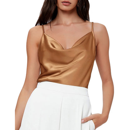 Draped Collar Sling Satin Camisole Wholesale Womens Tops