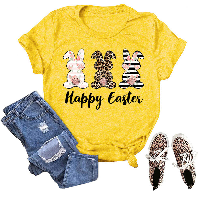 Bunny HAPPY EASTER Letter Print Short-Sleeve T-Shirts Wholesale Womens Tops