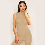 Solid Color Sleeveless Stretch Slim Stand Collar Women Jump Suit Wholesale Jumpsuits