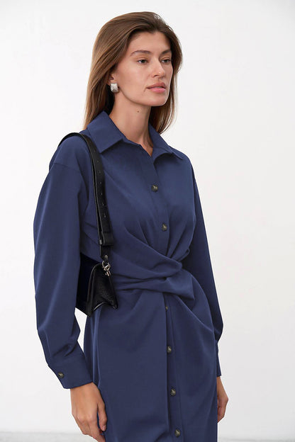 Long Sleeve Mid-Length Casual Waist Shirtdress Wholesale Shirt Dresses