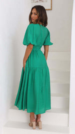 Lantern Sleeve Solid Color Deep V Short-Sleeved Dress Wholesale Dresses
