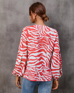 Zebra Print Crossover Knot Long Sleeve Women Shirts Wholesale Blouse