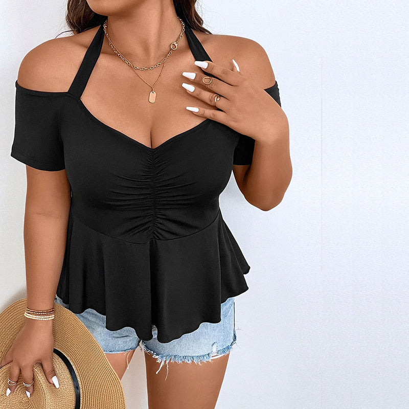 Wholesale Women'S Plus Size Clothing Off Shoulder Halter Short Sleeve T-Shirt Top