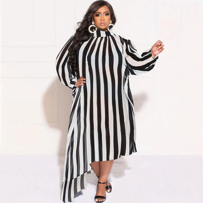 Long Sleeve Printed Irregular Curvy Maxi Dresses Wholesale Plus Size Clothing