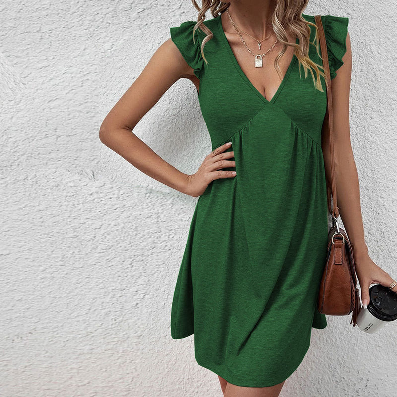 Simple Solid V-Neck A-Line Casual Sleeveless Dress Wholesale Dresses