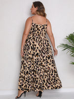 Wholesale Women'S Plus Size Clothing Sexy V Neck Suspender Leopard Print Irregular Swing Dress