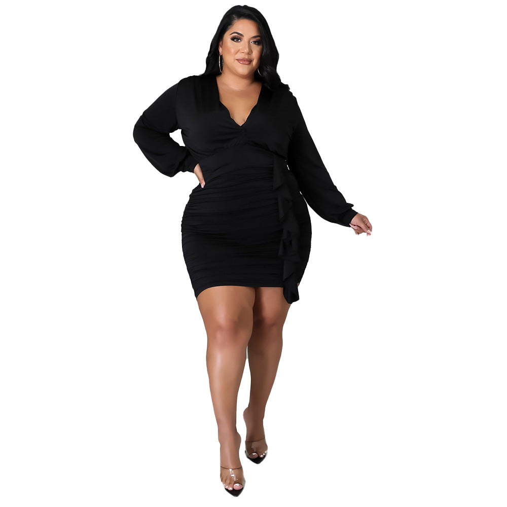 Solid Color Pleated Sexy Curvy Bodycon Satin Dresses Wholesale Plus Size Clothing