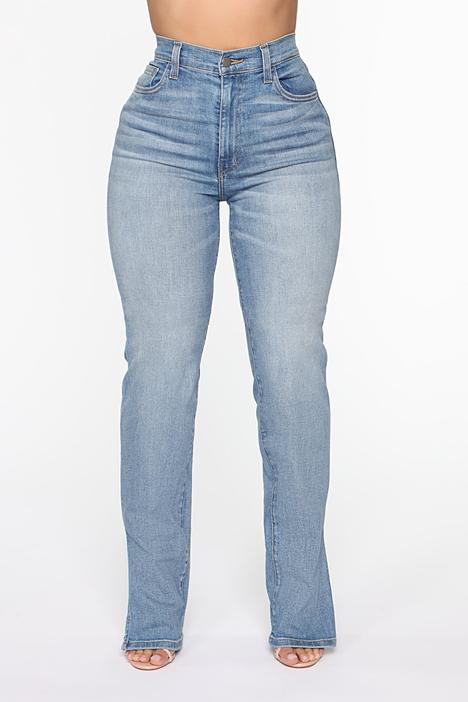 Women Slit Denim Straight Trousers Wholesale Jeans