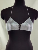 Sexy Low-Cut Backless Metal Sequin Chain Halter Deep V Tank Top Wholesale Womens Tops