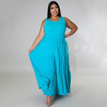 Sleeveless O Neck Smocked Curvy Maxi Dresses Wholesale Plus Size Clothing