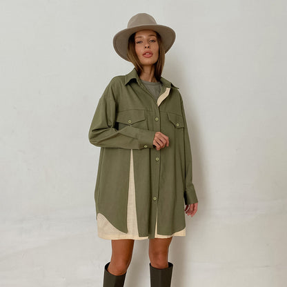 Fashion Long Sleeve Shirt Colorblock Loose Shirtdress Wholesale Shirt Dresses