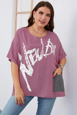 Temperament Round Neck Printed T-Shirts Curvy Tops Wholesale Plus Size Clothing