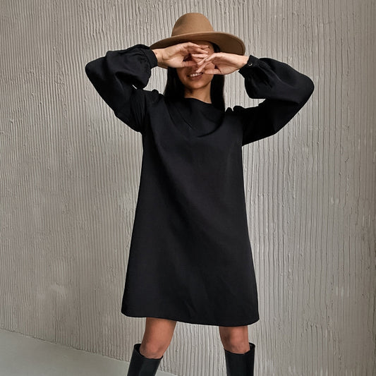 Commuting Long-Sleeved Solid Color Loose Temperament Niche Dress Wholesale Dresses